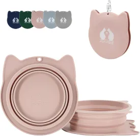 2-in-1 Collapsible Silicone Dog Travel Bowls, Slot Together and Use Separately, Portable Pet Food Water Bowls, Foldable Cat Feeding Watering Dishes, 20OZ 27OZ(Blush Pink)