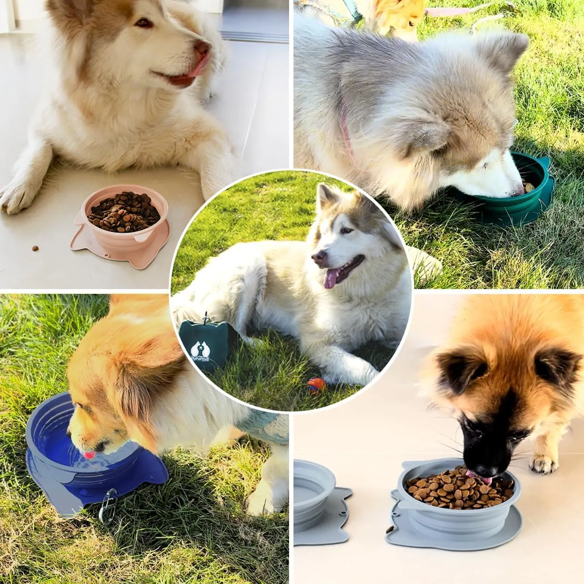 2-in-1 Collapsible Silicone Dog Travel Bowls, Slot Together and Use Separately, Portable Pet Food Water Bowls, Foldable Cat Feeding Watering Dishes, 20OZ 27OZ(Blush Pink)