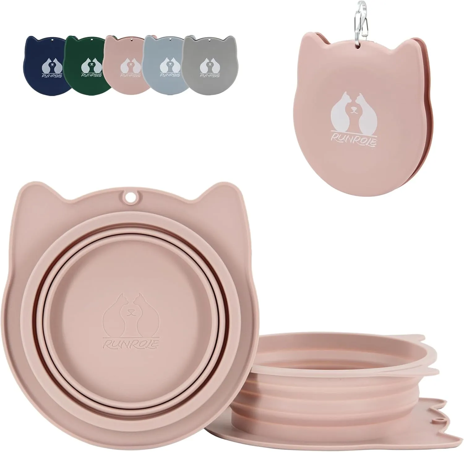 2-in-1 Collapsible Silicone Dog Travel Bowls, Slot Together and Use Separately, Portable Pet Food Water Bowls, Foldable Cat Feeding Watering Dishes, 20OZ 27OZ(Blush Pink)