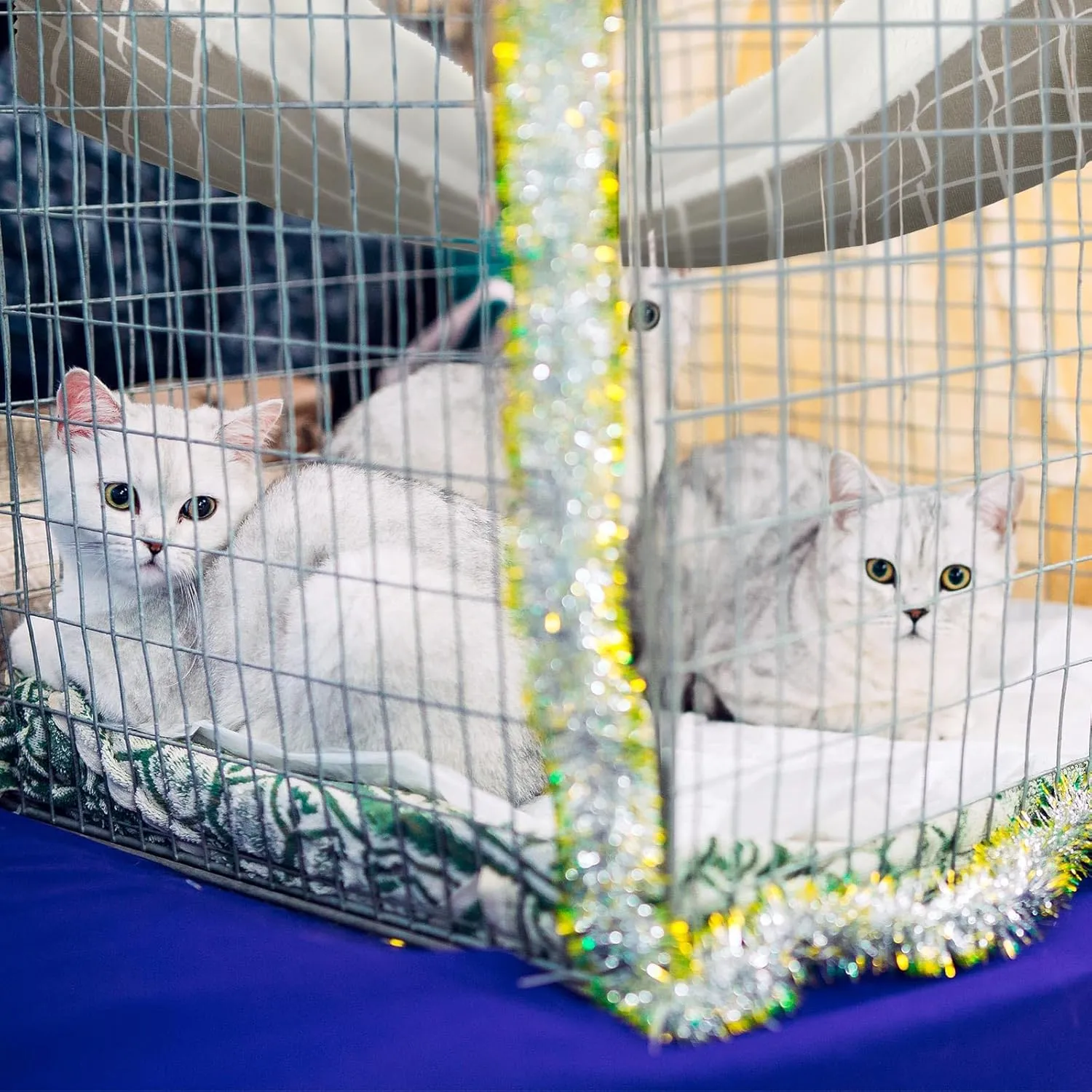2 Pieces Reversible Cat Hanging Hammock Soft Breathable Pet Cage Hammock with Adjustable Straps and Metal Hooks Double Sided Hanging Bed for Small Dogs Rabbits(Geometry Pattern,L)