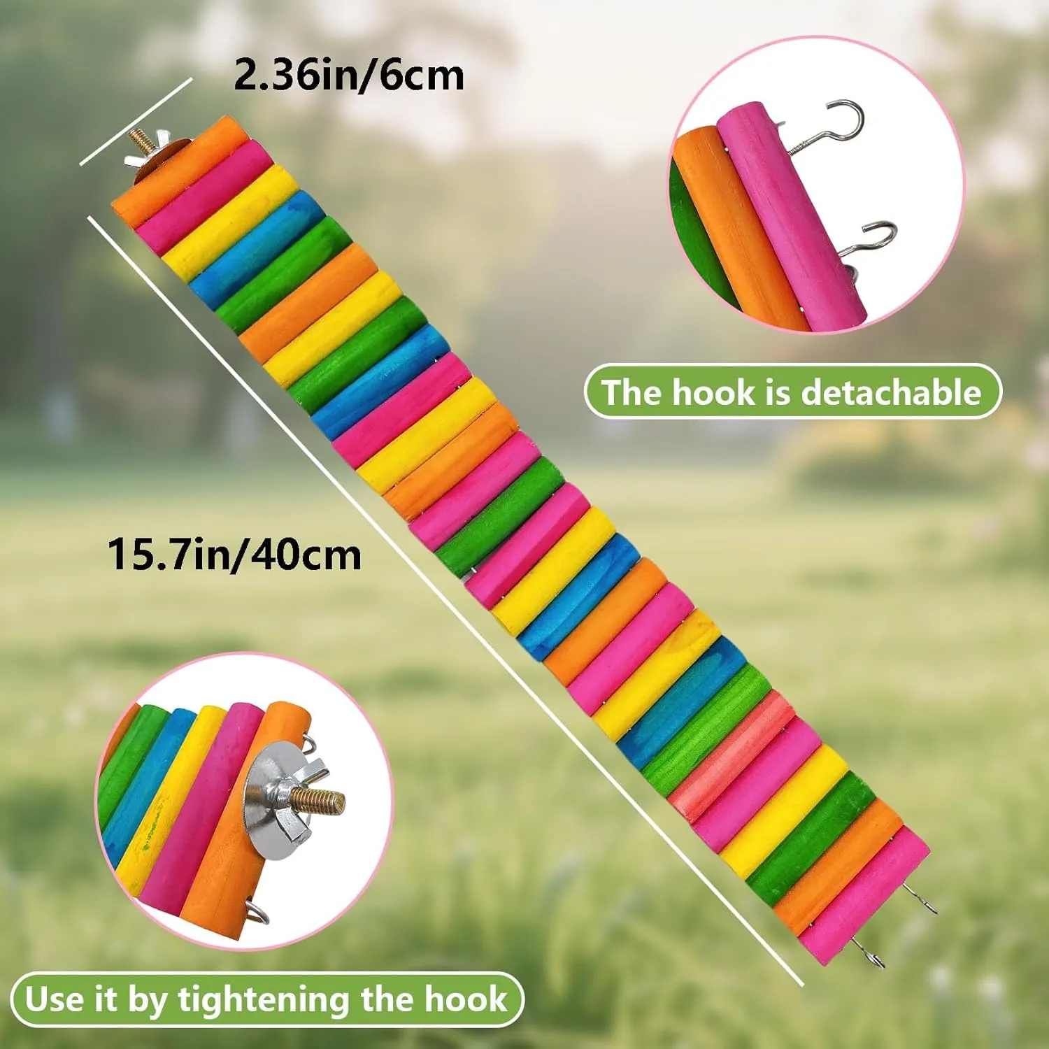 2Piece Hamster Colorful Bridge,Flexible Bendy Climbing Ladder Hanging Wooden Stairs Chew Toy for Bird Parrot Chipmunk Sugar Glider Gerbil Mice