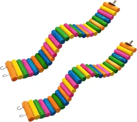 2Piece Hamster Colorful Bridge,Flexible Bendy Climbing Ladder Hanging Wooden Stairs Chew Toy for Bird Parrot Chipmunk Sugar Glider Gerbil Mice