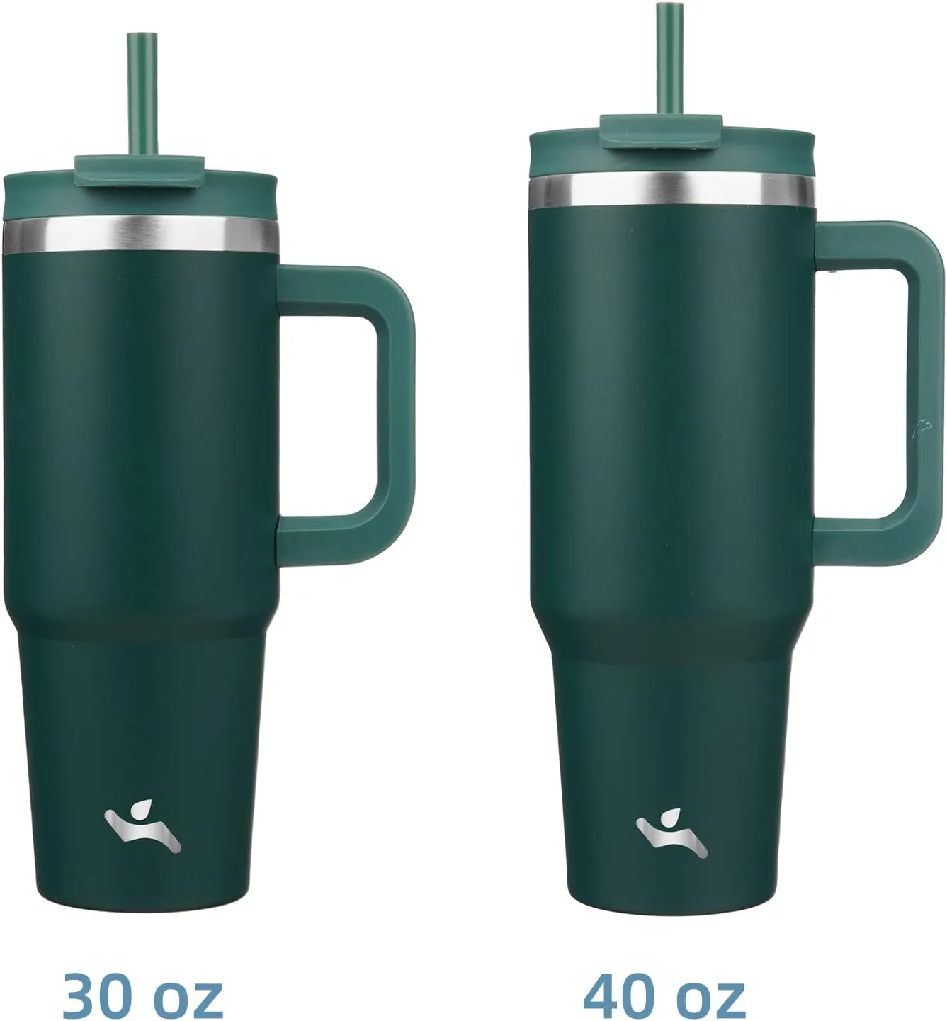 30 oz Tumbler with Handle and 2 Straws,2 in 1 Lid Insulated Water Bottle Stainless Steel Travel Coffee Mug,Dark Green