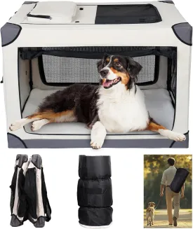 36 Inch Foldable Dog Crate - Portable Pet Travel Crate Kennel for Large Dog, 4-Door Crate with Mesh Windows, Indoor & Outdoor