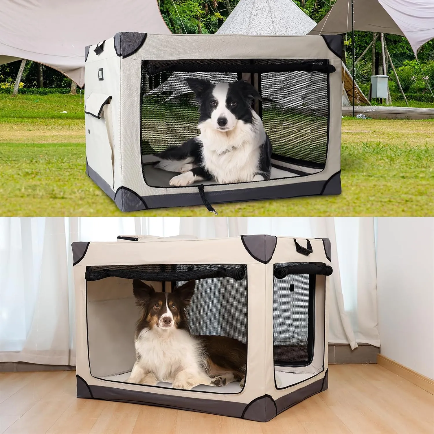 36 Inch Foldable Dog Crate - Portable Pet Travel Crate Kennel for Large Dog, 4-Door Crate with Mesh Windows, Indoor & Outdoor