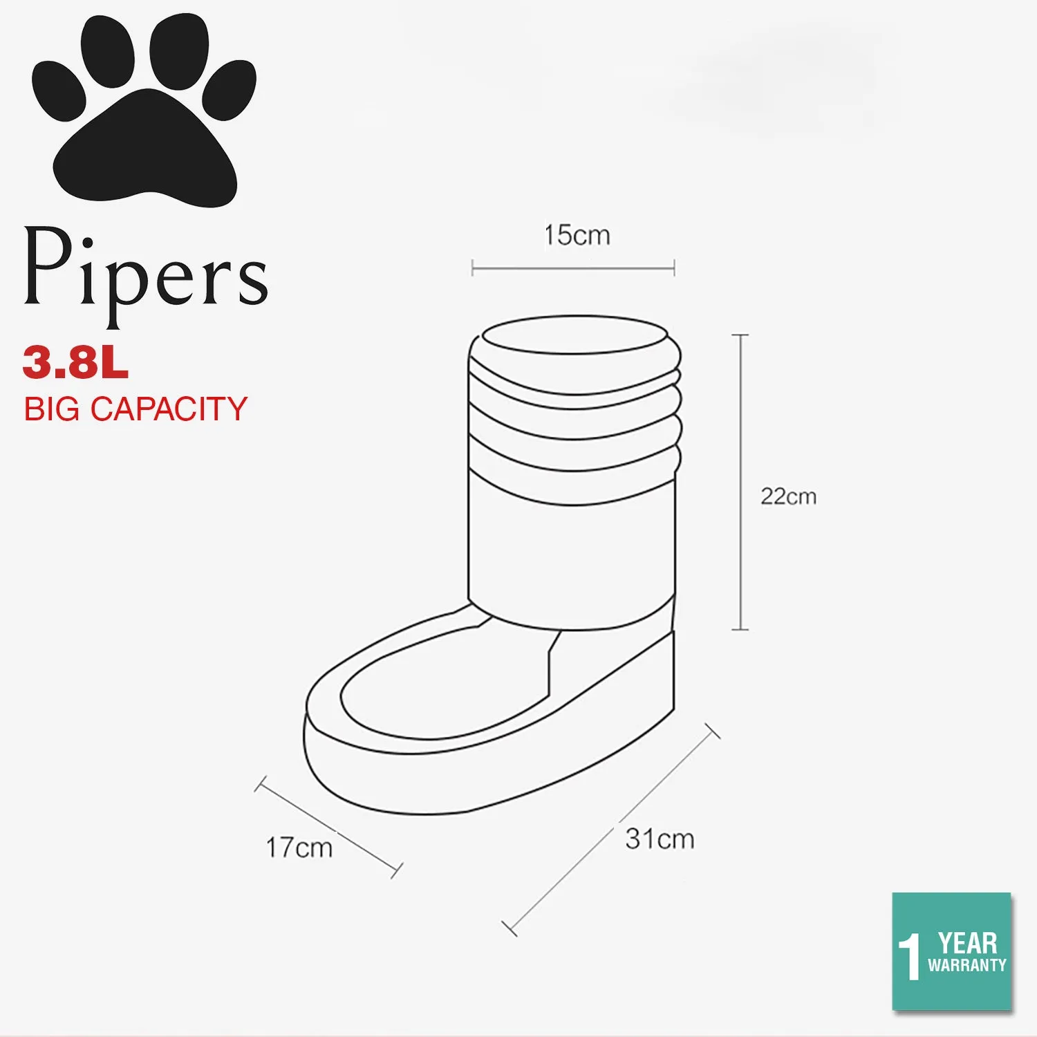 3.8L Pipers Pet Automatic Water Food Dispenser Dog Cat Drinking Feeder Bottle