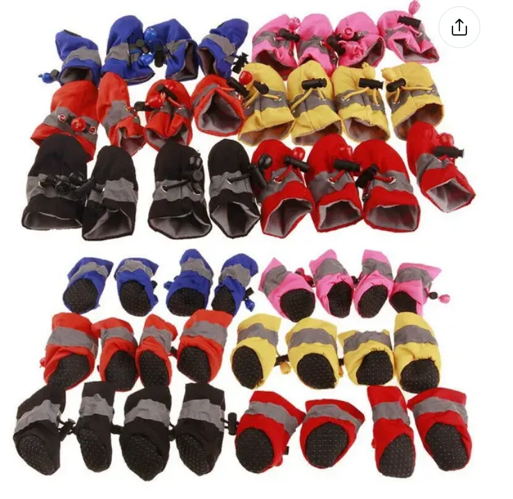 4Pcs/set Dog Shoes for Small Dogs Anti-Slip Dogs Boots Paw Protector with Reflective Straps Lightweight Walking Pet Booties for Small and Medium Pets