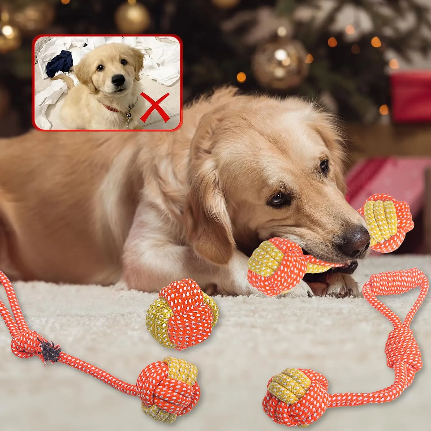 7 Pack Puppy Rope Toys - Variety of Dog Cotton Rope Toys for Small Dogs, Teething, Chewing & Boredom Relief - Orange