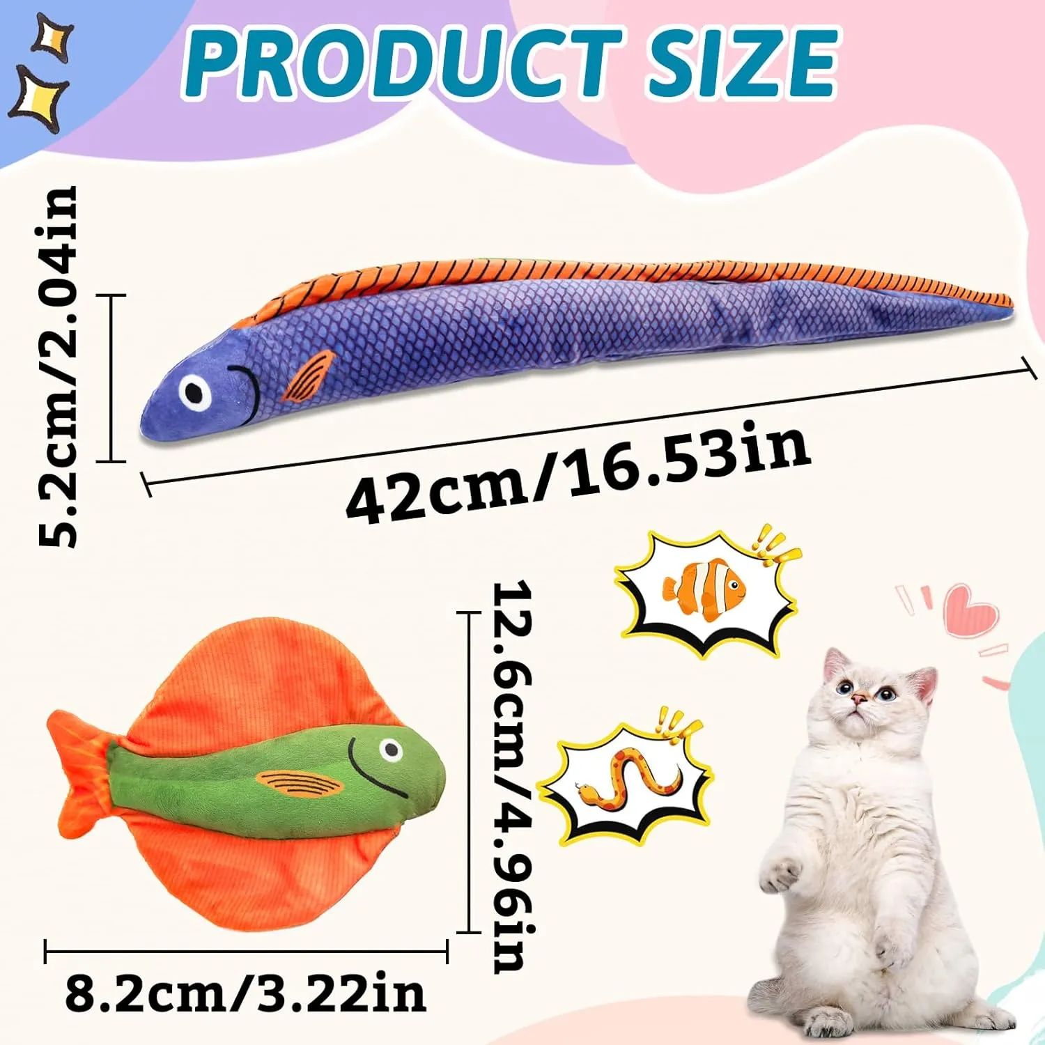 Andiker Catnip Toy for Cats, Cute Realistic Cat Fish Toy with Catnip and Crinkle Paper Soft Bite-Resistant Interactive Cat Toy for Indoor Cats Kittens Biting Chewing Reducing Boredom (Long)