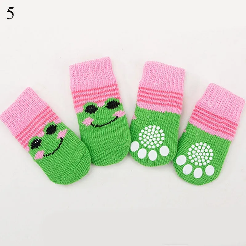 AnniePaw 4 Pcs Warm Puppy Socks - Soft Anti-Slip Cartoon Design