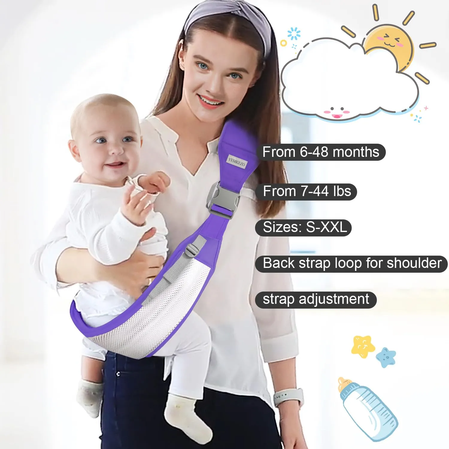 Baby Sling Carrier Newborn to Toddler,Updated Adjustable One Shoulder Labor-Saving Baby Holder Carrier,Tollder Sling Carrying 7-45 lbs (Purple)