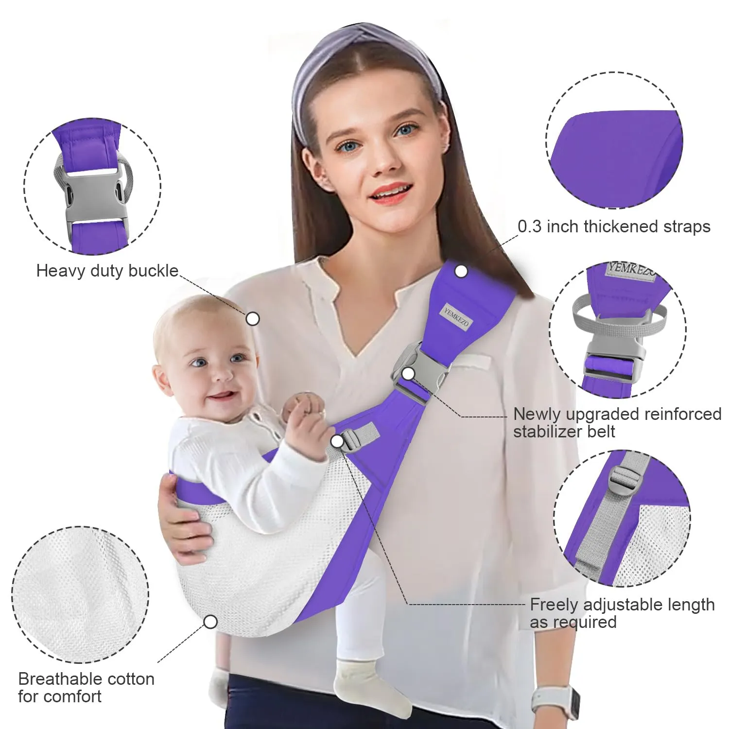 Baby Sling Carrier Newborn to Toddler,Updated Adjustable One Shoulder Labor-Saving Baby Holder Carrier,Tollder Sling Carrying 7-45 lbs (Purple)