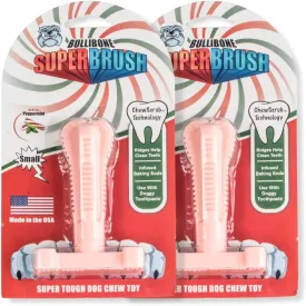 Bullibone SuperBrush: Dog Teeth Cleaning Brushing Toothbrush Stick - Long Lasting Nylon Pink Peppermint Chew Toy for Oral Care and Dental Health