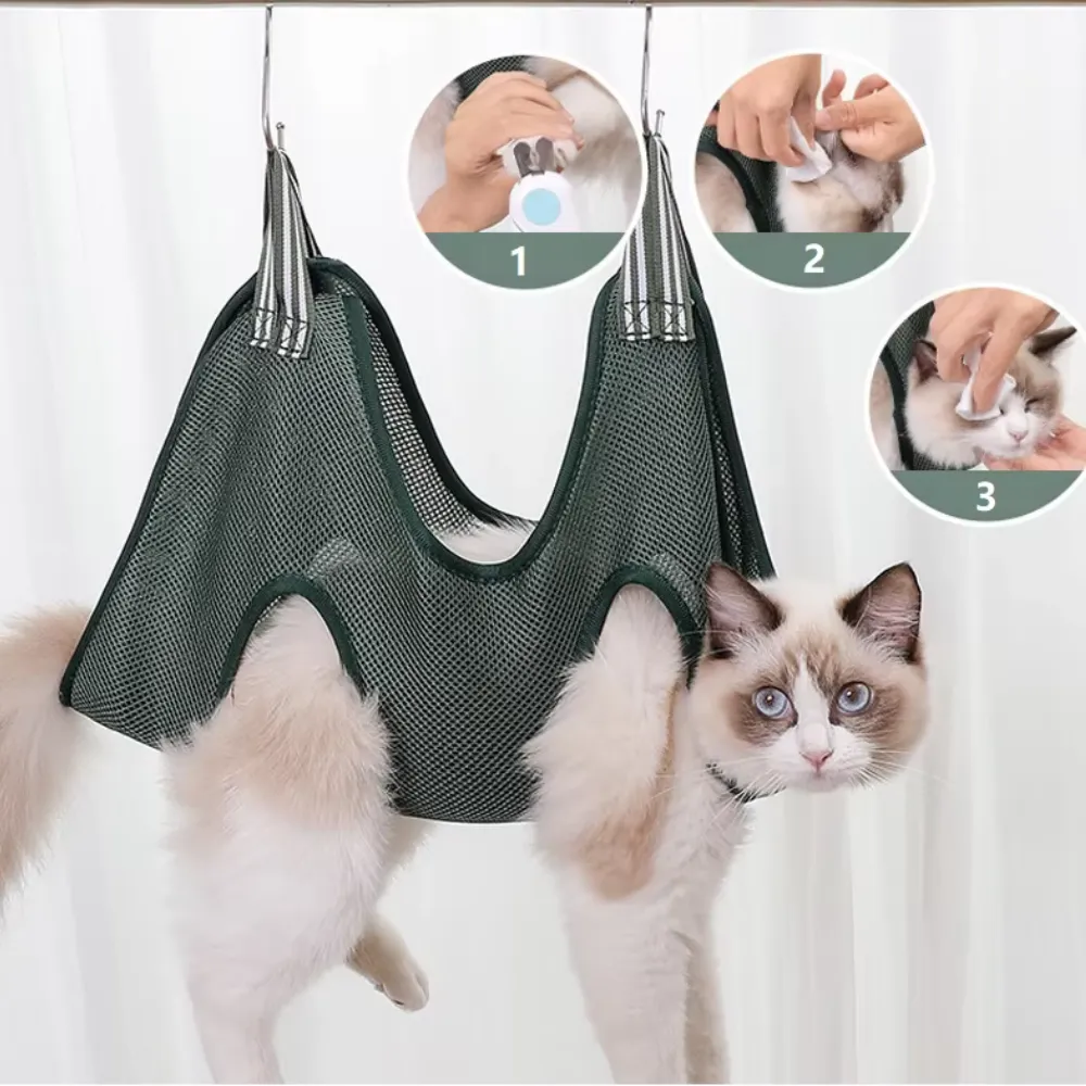 Cat Grooming Restraint Bag with Hammock