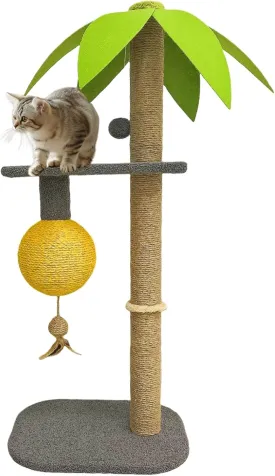 Cat Tree Customizable Palm Tree with Adjustable Height Cat Scratching Post with Sturdy Base and Hanging Ball, Cat Scratcher Post with Sisal Rope for Indoor Cats