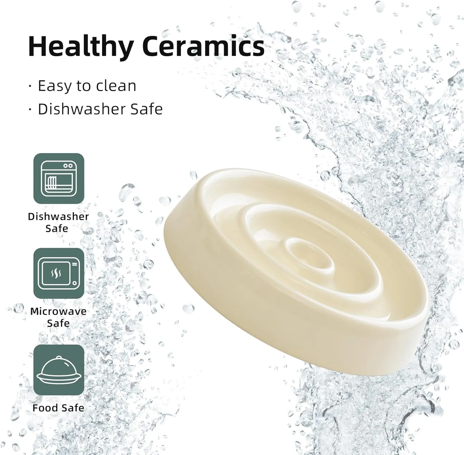 Ceramic Slow Cat Feeder Bowl for Cat, Slow Cat Food Bowl, Pet Slowe Feeder Bowl, Circle Shape. (Bowl x 2 - Cream, 6inch)