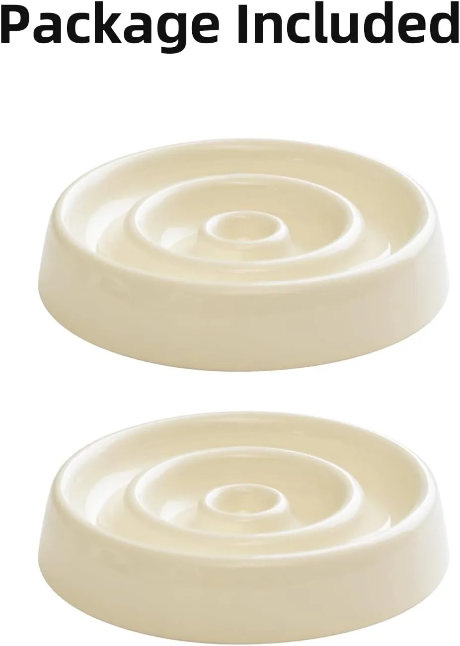 Ceramic Slow Cat Feeder Bowl for Cat, Slow Cat Food Bowl, Pet Slowe Feeder Bowl, Circle Shape. (Bowl x 2 - Cream, 6inch)
