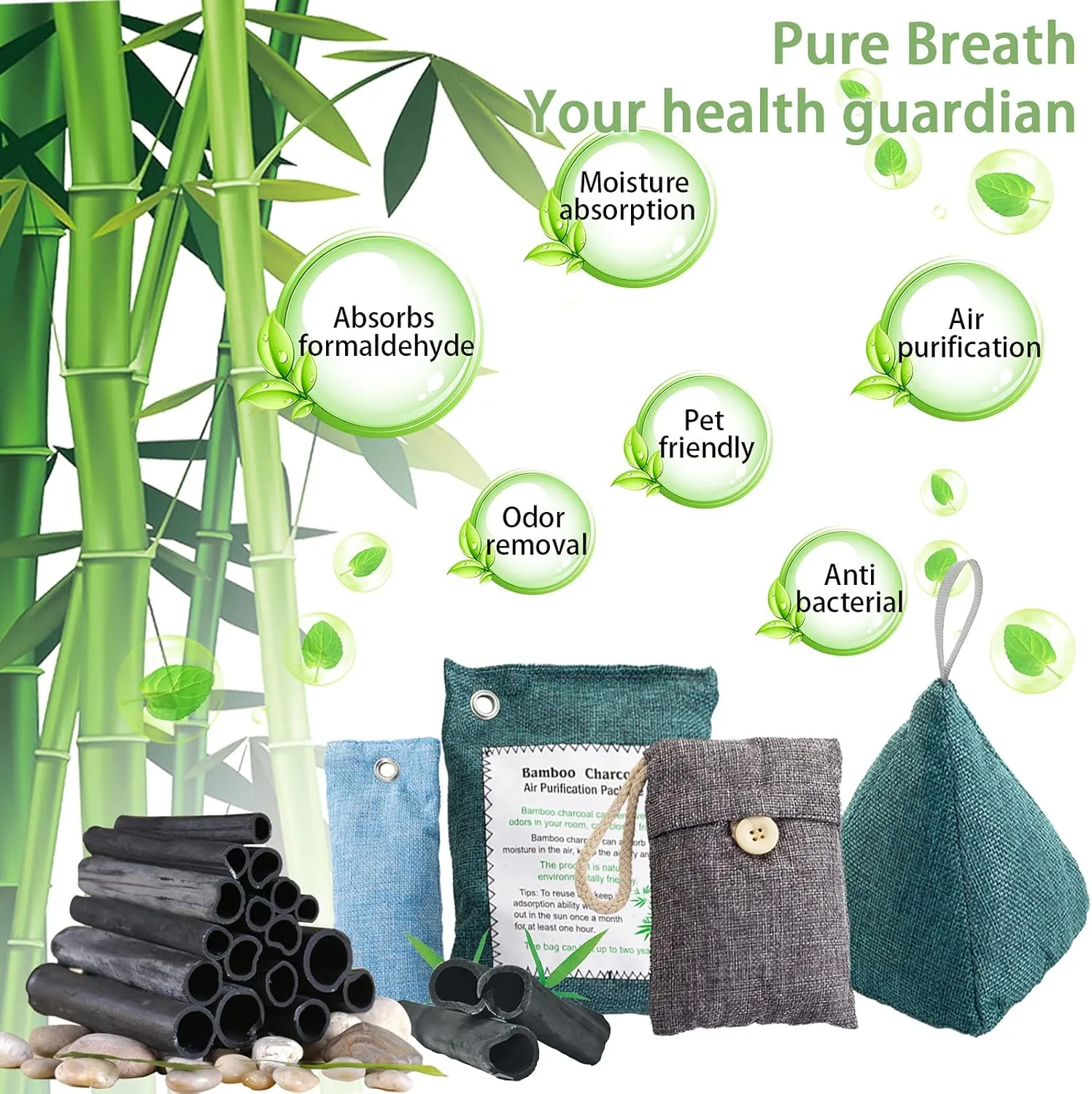 Charcoal Bags Odor Absorber (10x100g 4x200g) Activated Bamboo Charcoal Air Purifying Bags Charcoal Odor Eliminating Bags for Home & Car Shoes, Closet, Pet -14 PACK