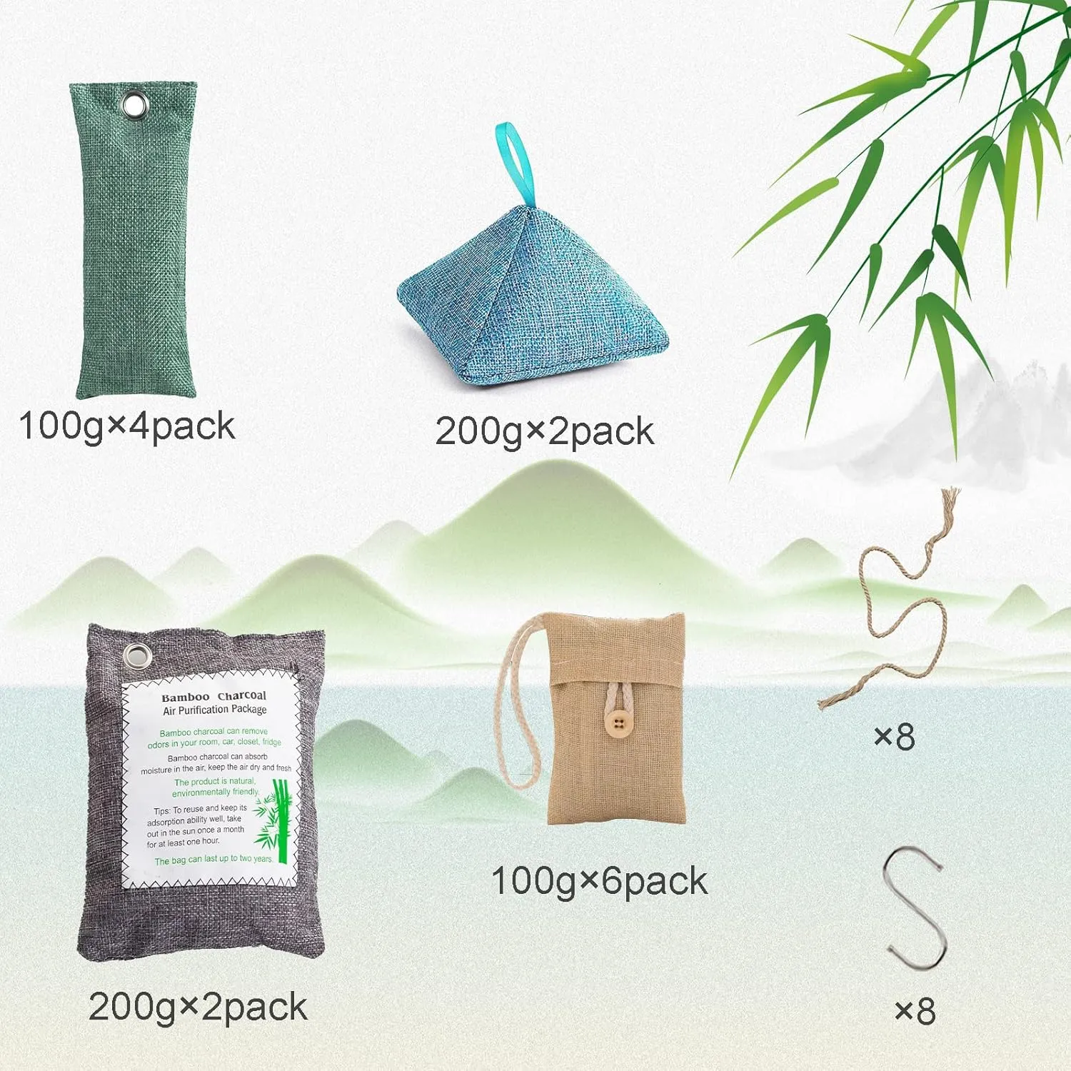 Charcoal Bags Odor Absorber (10x100g 4x200g) Activated Bamboo Charcoal Air Purifying Bags Charcoal Odor Eliminating Bags for Home & Car Shoes, Closet, Pet -14 PACK