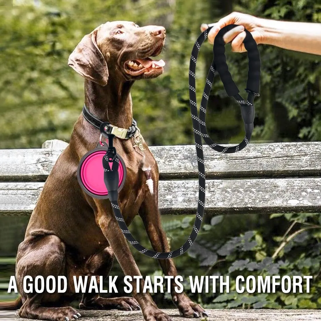 COOYOO 2 Pack Dog Leash 5 FT Heavy Duty - Comfortable Padded Handle - Reflective Dog Leash for Medium Large Dogs with Collapsible Pet Bowl
