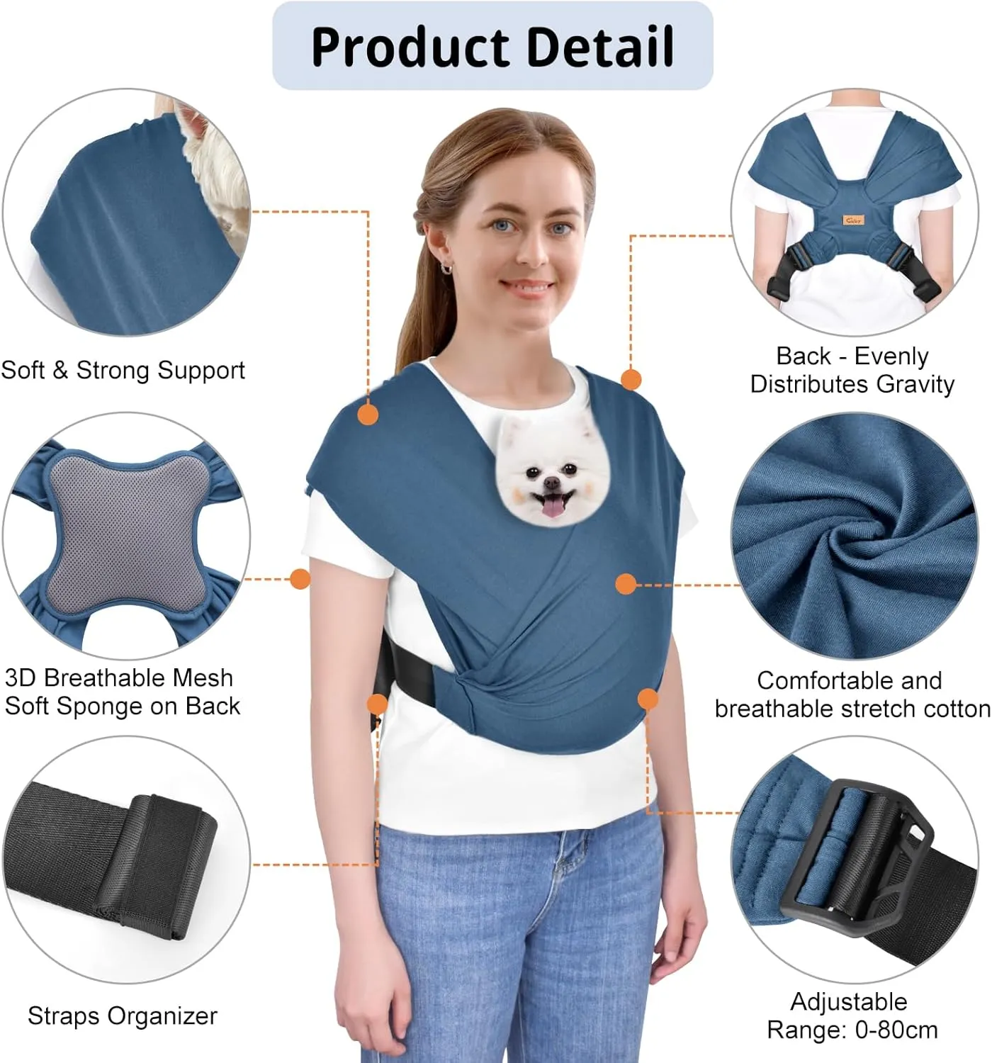 CUBY Swaddle Dog Sling Carrier for Small Dogs, Front Pet Sling Carrier Chest,Hands Free Adjustable Cat Sling Carrier Soft Cotton Reducing Pain Puppy Sling Carrier for Small Pet Up to 10lb (Blue)