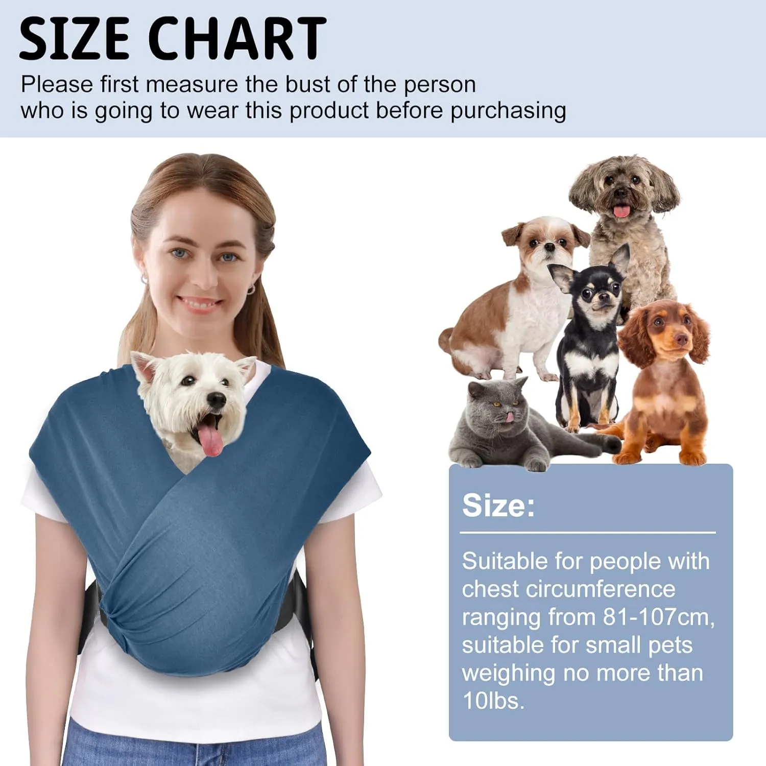 CUBY Swaddle Dog Sling Carrier for Small Dogs, Front Pet Sling Carrier Chest,Hands Free Adjustable Cat Sling Carrier Soft Cotton Reducing Pain Puppy Sling Carrier for Small Pet Up to 10lb (Blue)