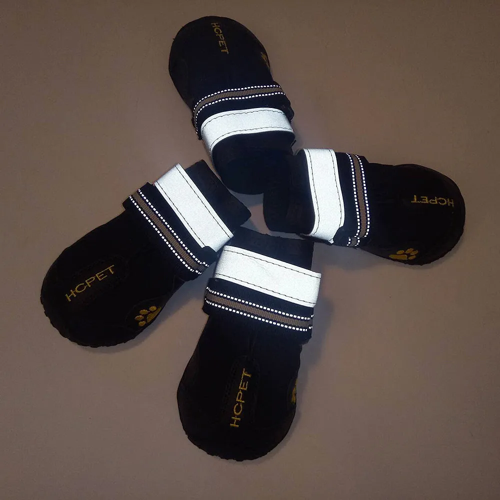 Dog Boots Dog Waterproof Shoes with Adjustable Reflective Straps Snow Boots Rain Shoes for Medium Large Dogs Rugged Anti-Slip Sole Black 4PCS