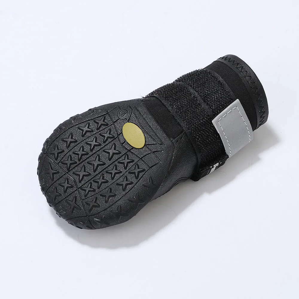 Dog Boots Dog Waterproof Shoes with Adjustable Reflective Straps Snow Boots Rain Shoes for Medium Large Dogs Rugged Anti-Slip Sole Black 4PCS