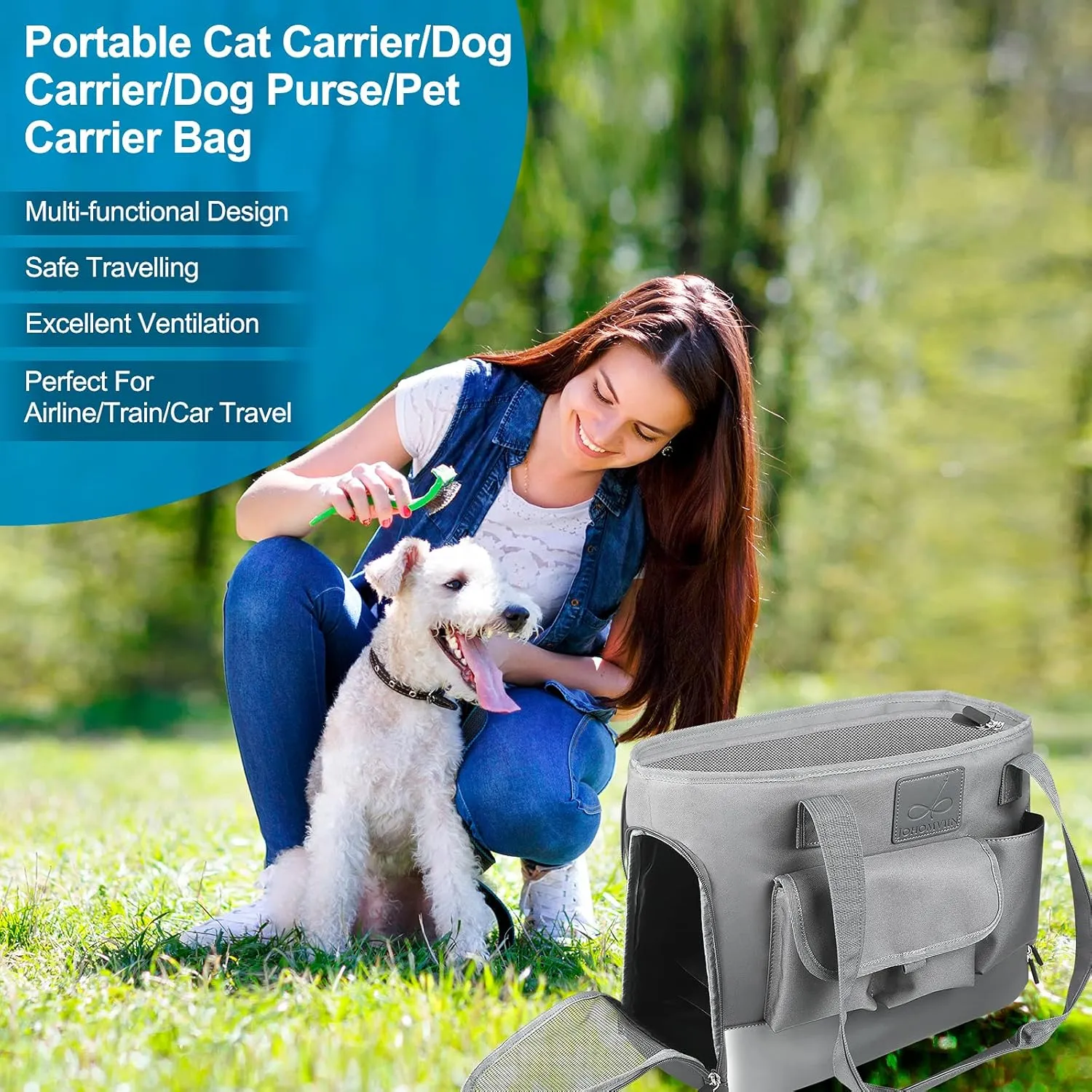 Dog Carrier, Cat Carrier, Pet Carrier, Foldable Waterproof Premium Oxford Cloth Dog Purse, Portable Bag Carrier for Small to Medium Cat and Small DogGrey
