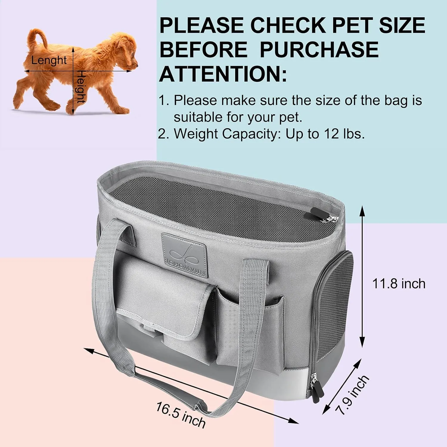 Dog Carrier, Cat Carrier, Pet Carrier, Foldable Waterproof Premium Oxford Cloth Dog Purse, Portable Bag Carrier for Small to Medium Cat and Small DogGrey