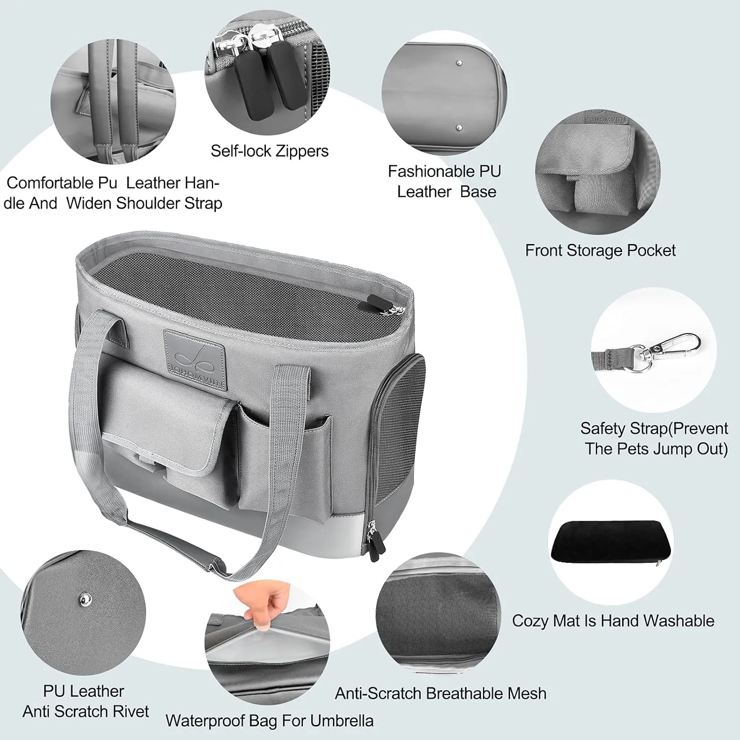 Dog Carrier, Cat Carrier, Pet Carrier, Foldable Waterproof Premium Oxford Cloth Dog Purse, Portable Bag Carrier for Small to Medium Cat and Small DogGrey
