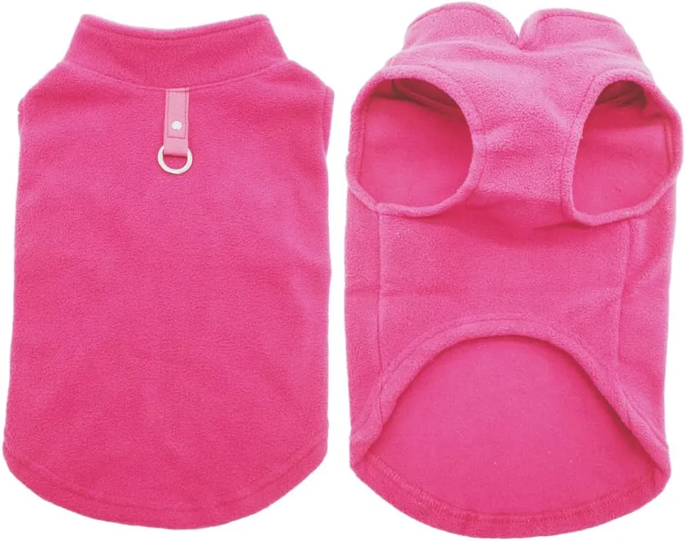 Dog Fleece Vest Soft Winter Jacket Sweater with D-Ring Leash Cold Weather Coat Hoodie for Small Medium Large Dogs Dark Pink X-Large