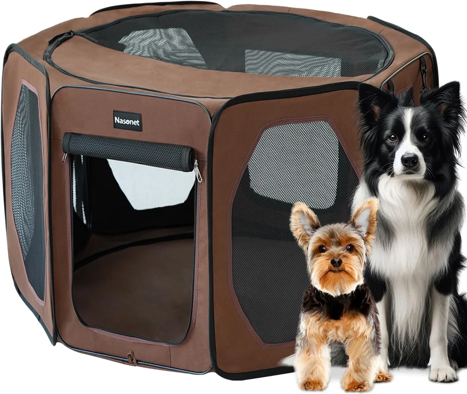 Dog Playpen, Cat Dog Crate Portable Pet Exercise Cage Kennel House Puppy Playpen Animal Playpen Indoor/Outdoor, Water-Resistant Kennel Tent with Traveling Bag (Brown, Large)