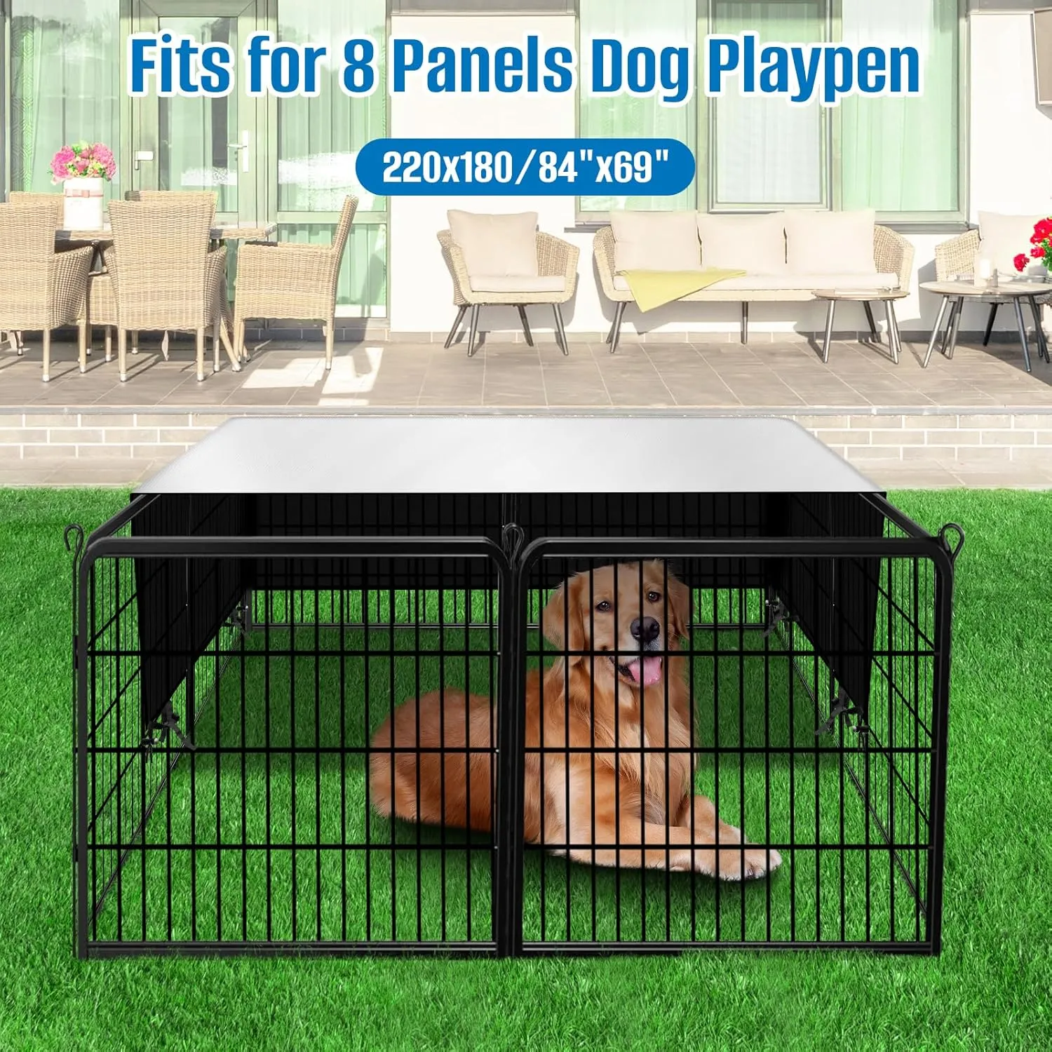 Dog Playpen Cover,Heavy Duty 600D Oxford Fabric with Sun/Rain Dog Play Pen Cover Top Sun Shade Specialized Fits for 24/32/40/45/50" Panels Dog Playpen.(Cover Only)
