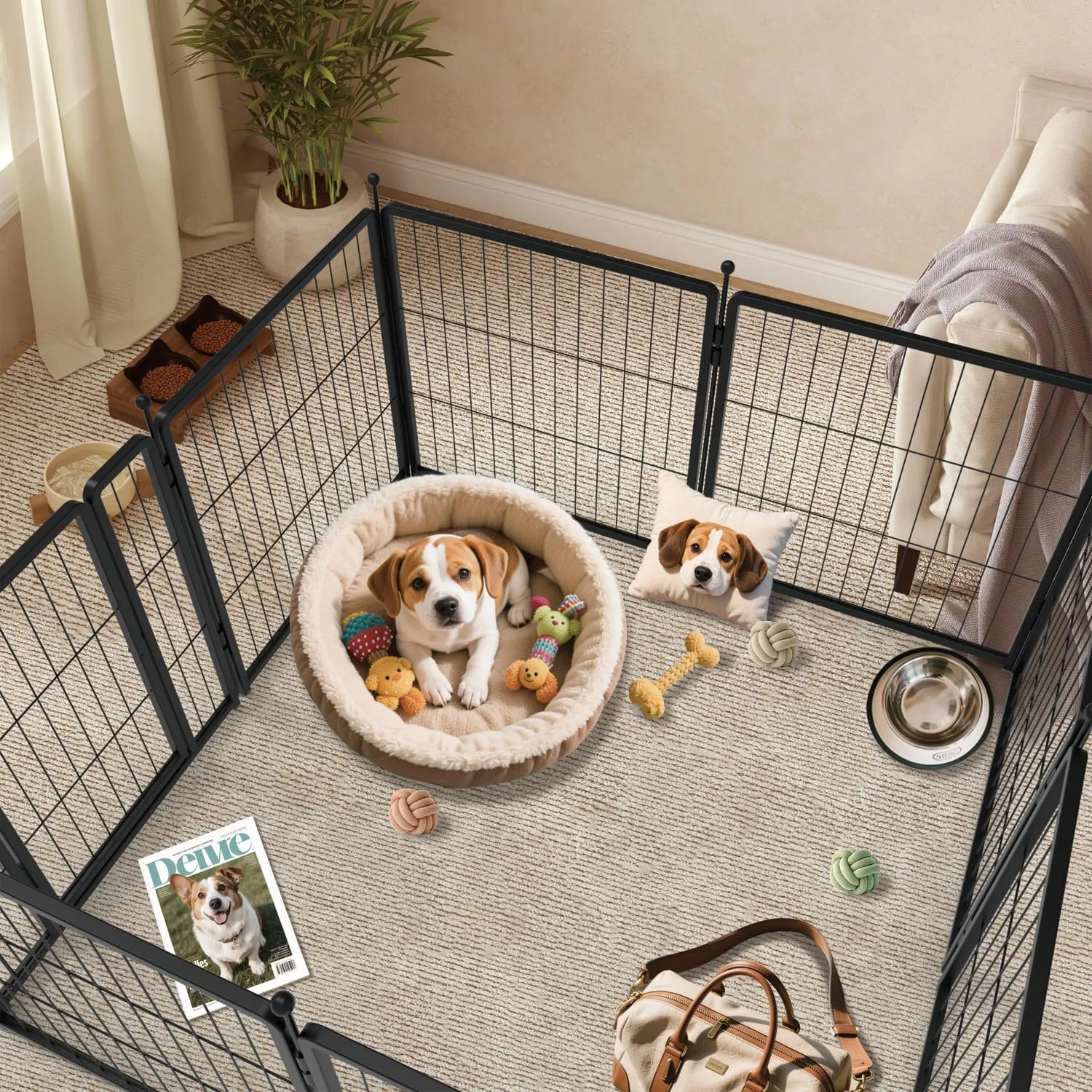 Dog Playpen for Indoor & Outdoor Use  Heavy-Duty Metal Pet Fence with Ground Stakes, Rounded Ball Tops for Safety, Stable & Foldable Design, Easy to Assemble 24 inch 12 Panels