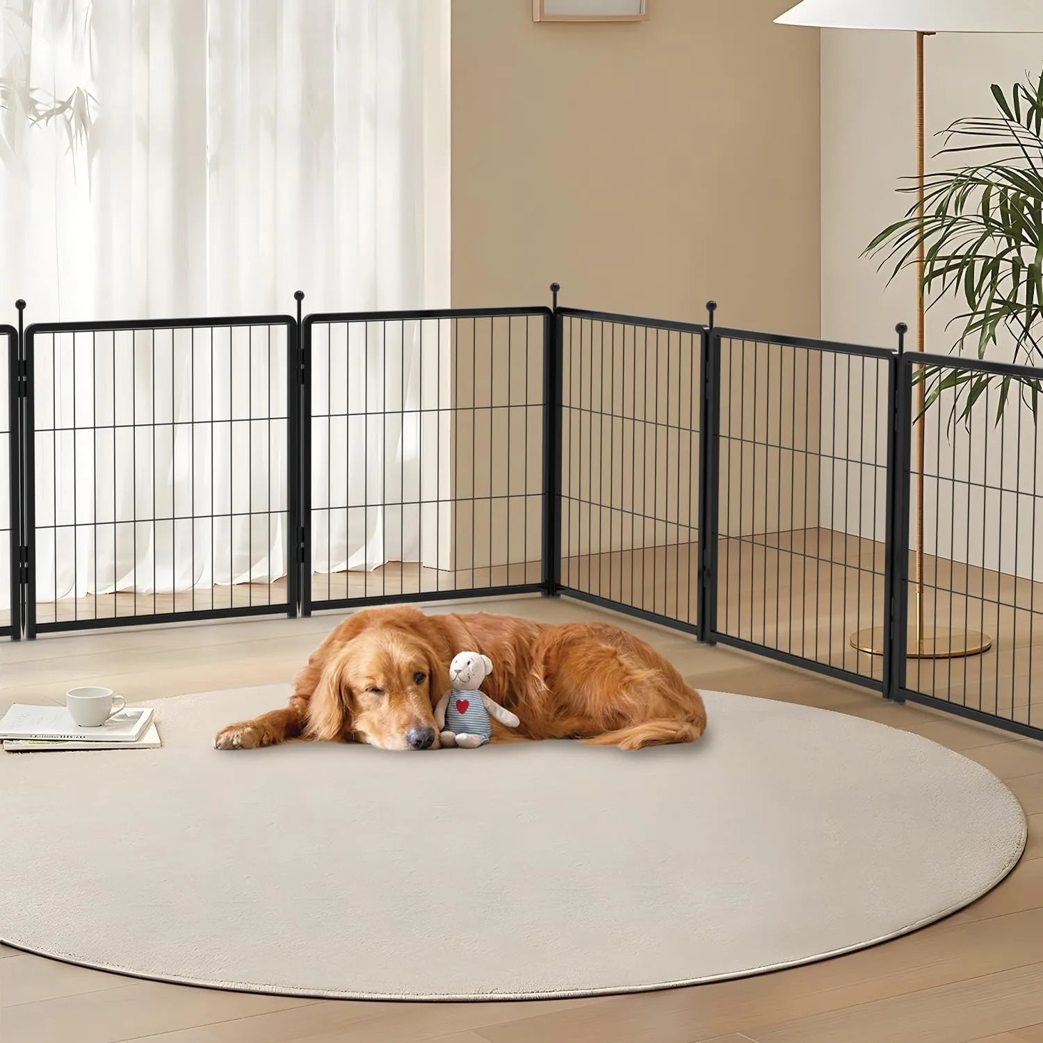 Dog Playpen for Indoor & Outdoor Use  Heavy-Duty Metal Pet Fence with Ground Stakes, Rounded Ball Tops for Safety, Stable & Foldable Design, Easy to Assemble 24 inch 12 Panels