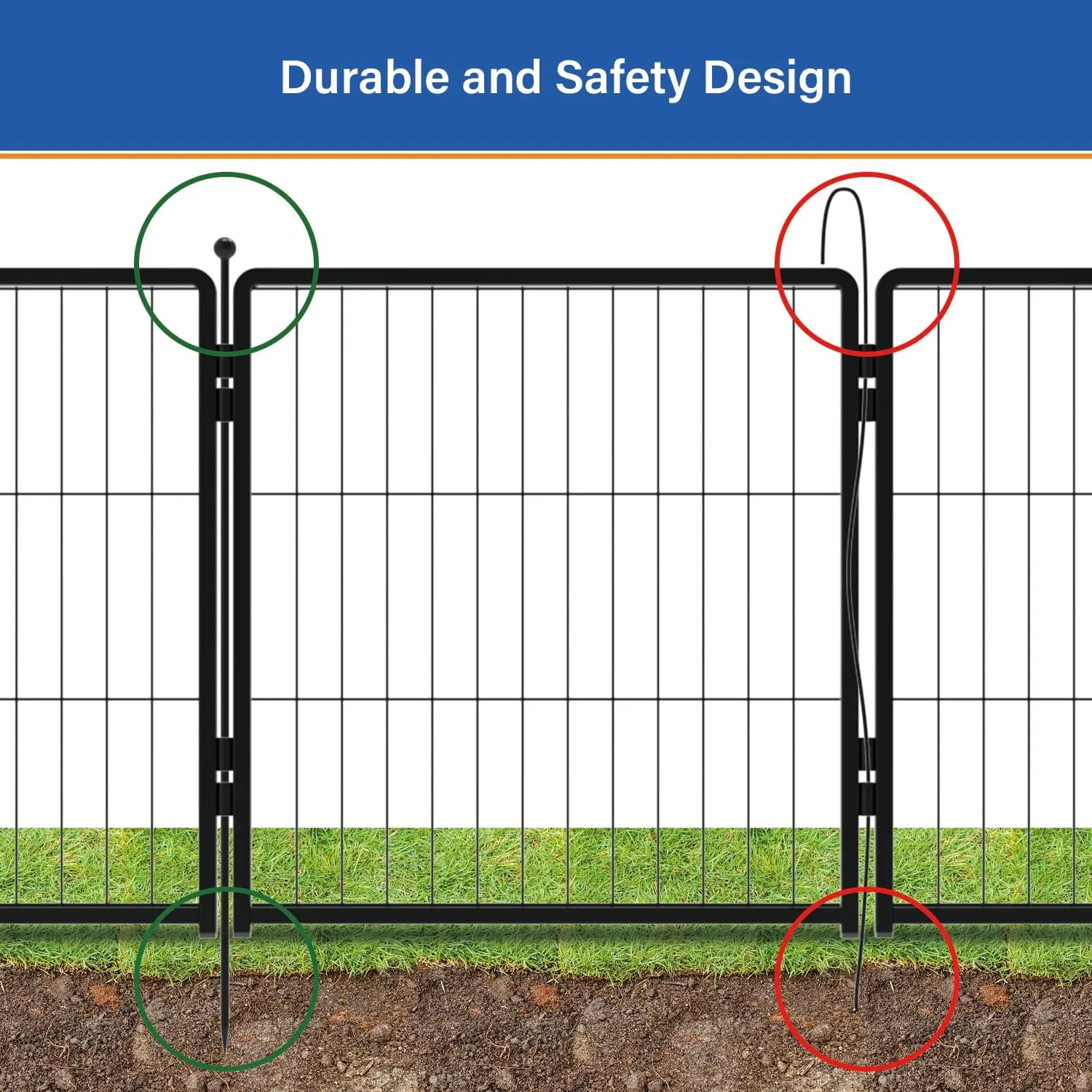 Dog Playpen for Indoor & Outdoor Use  Heavy-Duty Metal Pet Fence with Ground Stakes, Rounded Ball Tops for Safety, Stable & Foldable Design, Easy to Assemble 24 inch 12 Panels