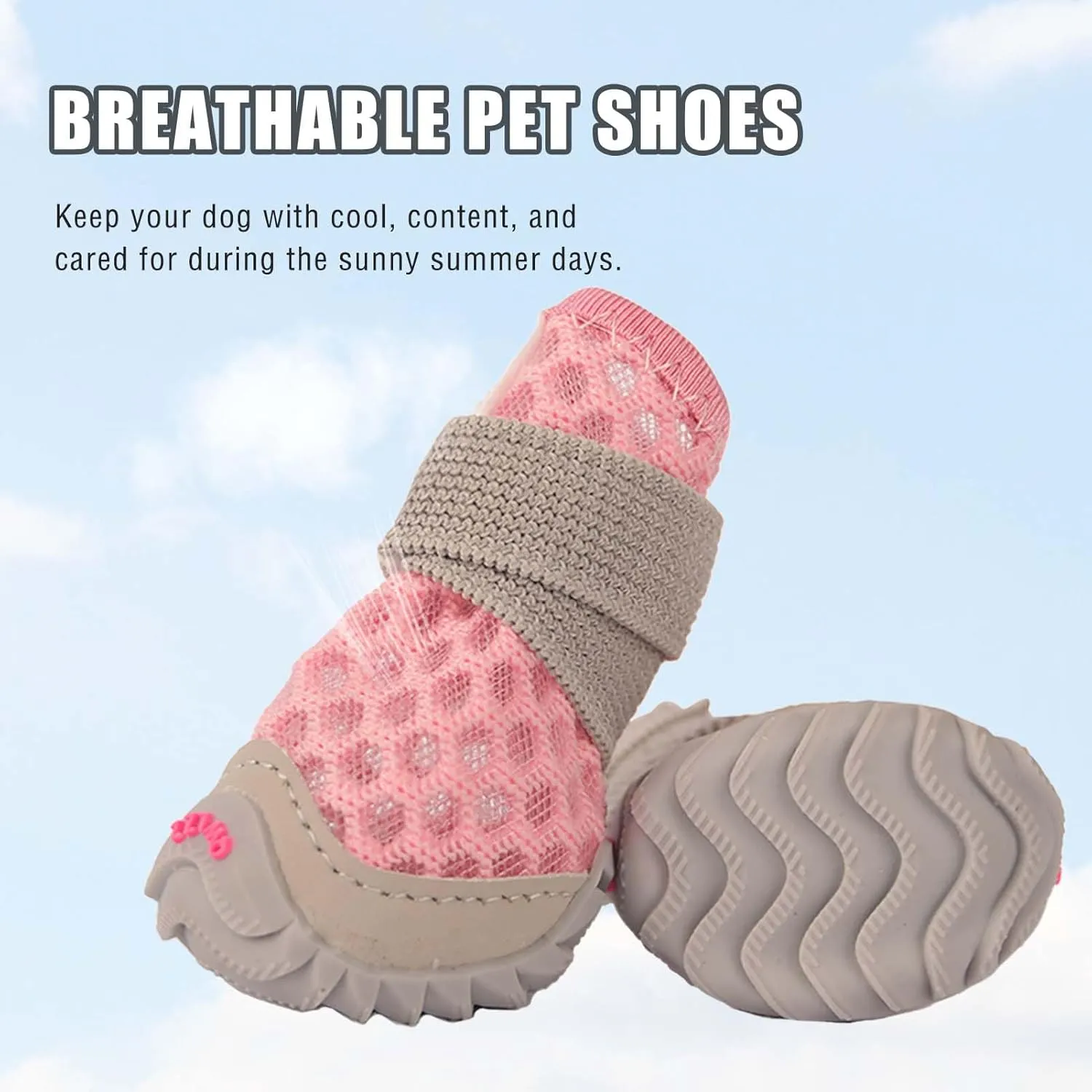 Dog Shoes for Small Dogs, Soft Mesh Dog Boots for Summer Hot Pavement, Outdoor Walking Running, Anti-Slip Dog Boots & Paw Protectors, Size 2, Pink