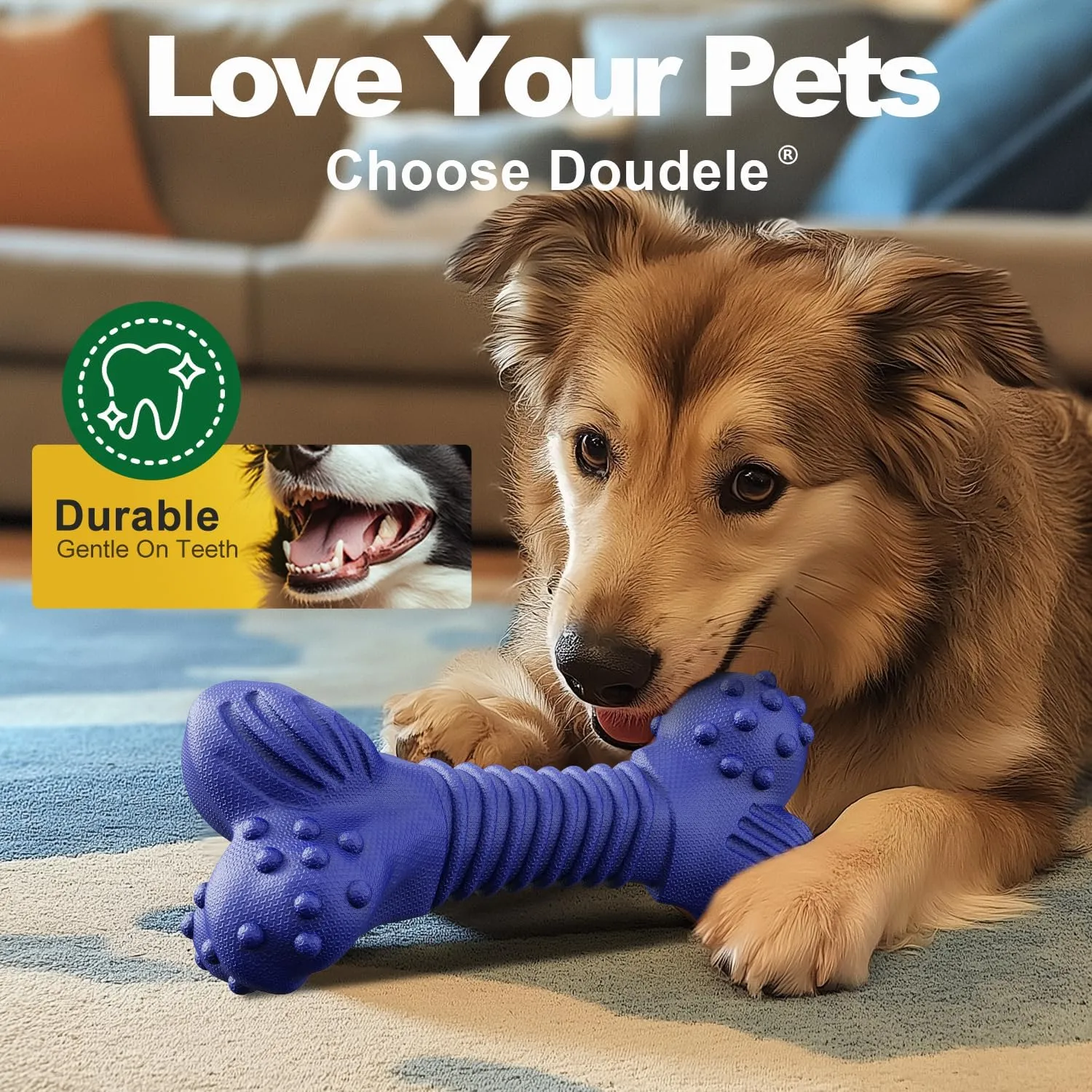 Dog Toys for Aggressive Chewers, Dog Toys for Medium Large Dogs, Natural Rubber Dog Chew Toys with Beef Flavor, Indestructible Dog Toy, Chew Toys for Aggressive Chewers (Blue)