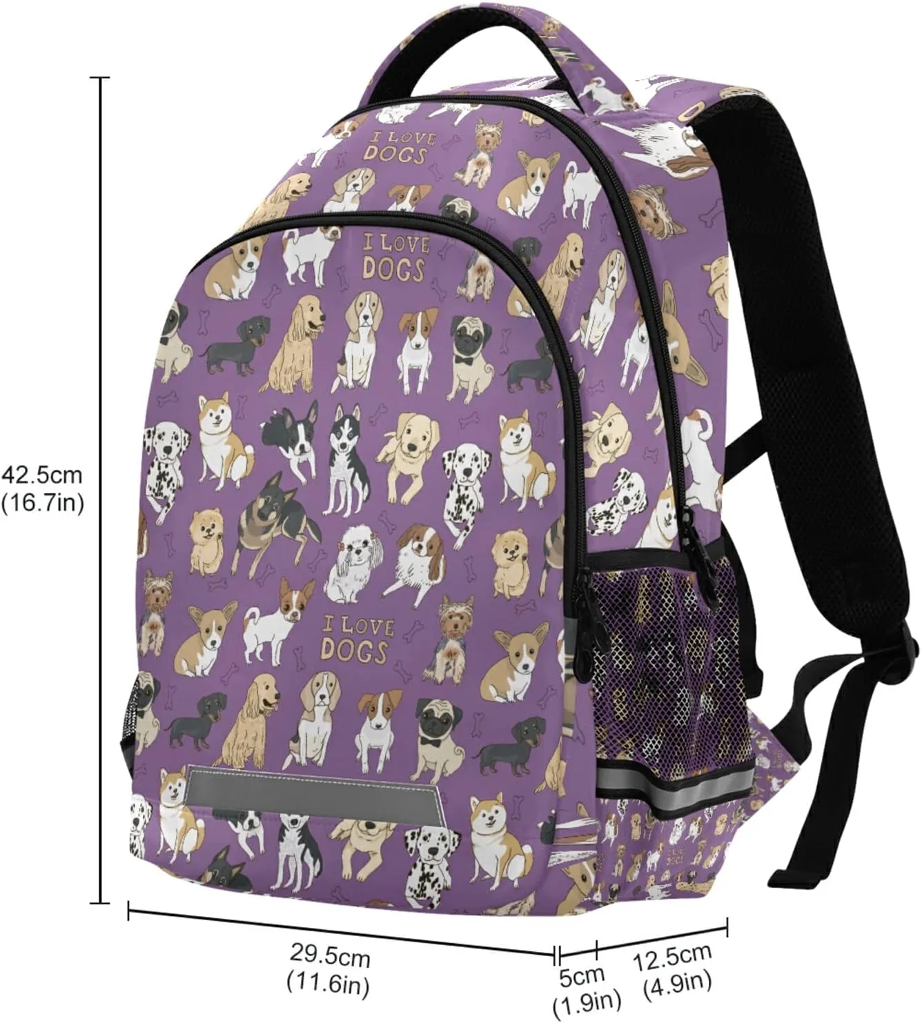 Dogs Purple Backpack for Boys Girls Lightweight Bookbag for Students Elementary School Laptop Daypack Rucksack for Teens Travel