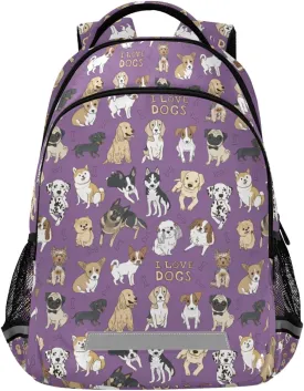 Dogs Purple Backpack for Boys Girls Lightweight Bookbag for Students Elementary School Laptop Daypack Rucksack for Teens Travel