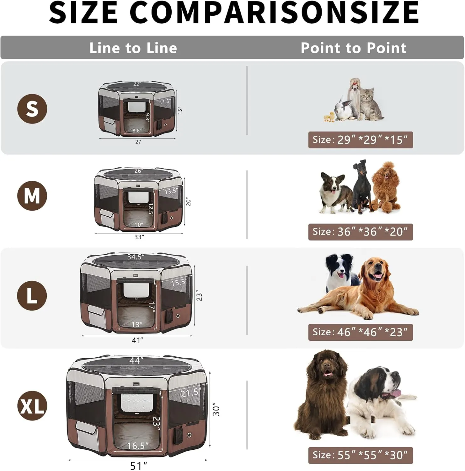 DONORO Dog Playpen 36" Portable Pet Play Pens for Small Dog/Cat/Rabbit/Chicks, Foldable Exercise Kennel Tent Crate Indoor/Outdoor Travel Camping, Removable Top/Bottom (Brown, Medium (36"x36"x20"), 8)
