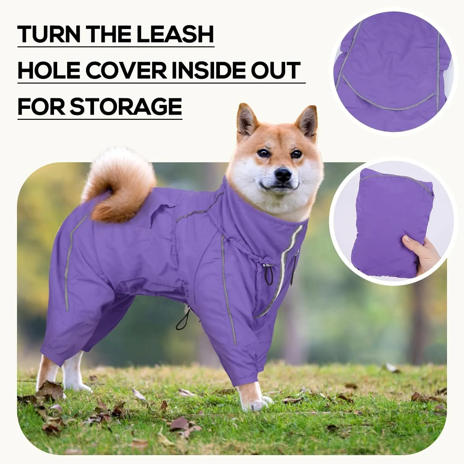 Dora Bridal Windproof Dog Jacket, Lightweight Water Resistant Dog Rain Coat, Adjustable Four-Legged Reflective Dogs Raincoat, Anti-Static Dogs Windbreaker for Hiking Waking(Purple, M)