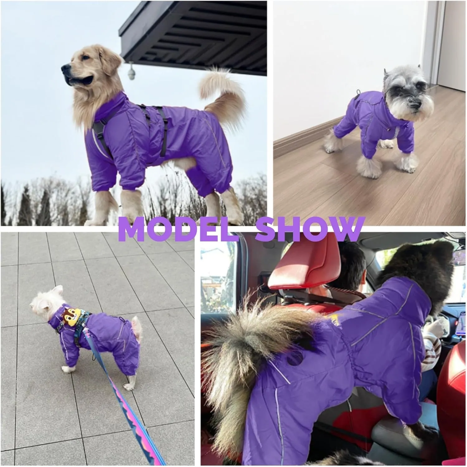 Dora Bridal Windproof Dog Jacket, Lightweight Water Resistant Dog Rain Coat, Adjustable Four-Legged Reflective Dogs Raincoat, Anti-Static Dogs Windbreaker for Hiking Waking(Purple, M)