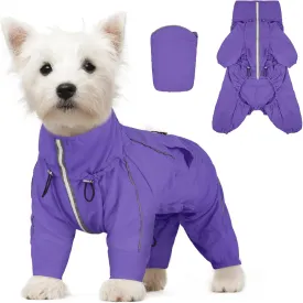 Dora Bridal Windproof Dog Jacket, Lightweight Water Resistant Dog Rain Coat, Adjustable Four-Legged Reflective Dogs Raincoat, Anti-Static Dogs Windbreaker for Hiking Waking(Purple, M)