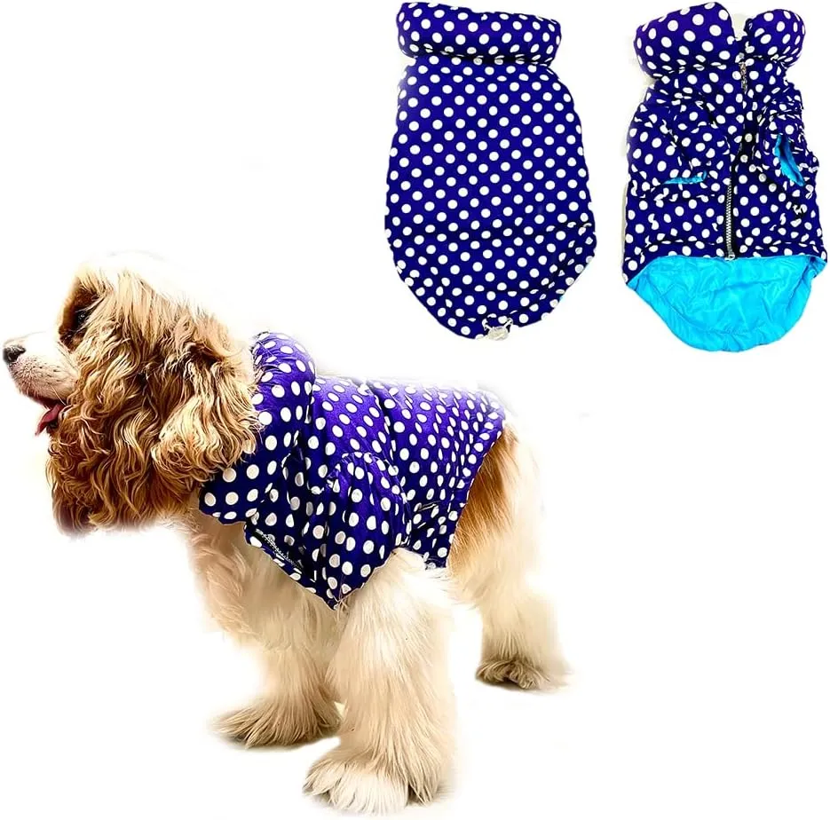Dotted Pattern Dog Winter Coat: Warm Windproof Waterproof Dog Jacket, Zipper Puffer Cold Weather Pet Apparel with 3layers Fleece Lined for Small Dogs(Small, Blue)