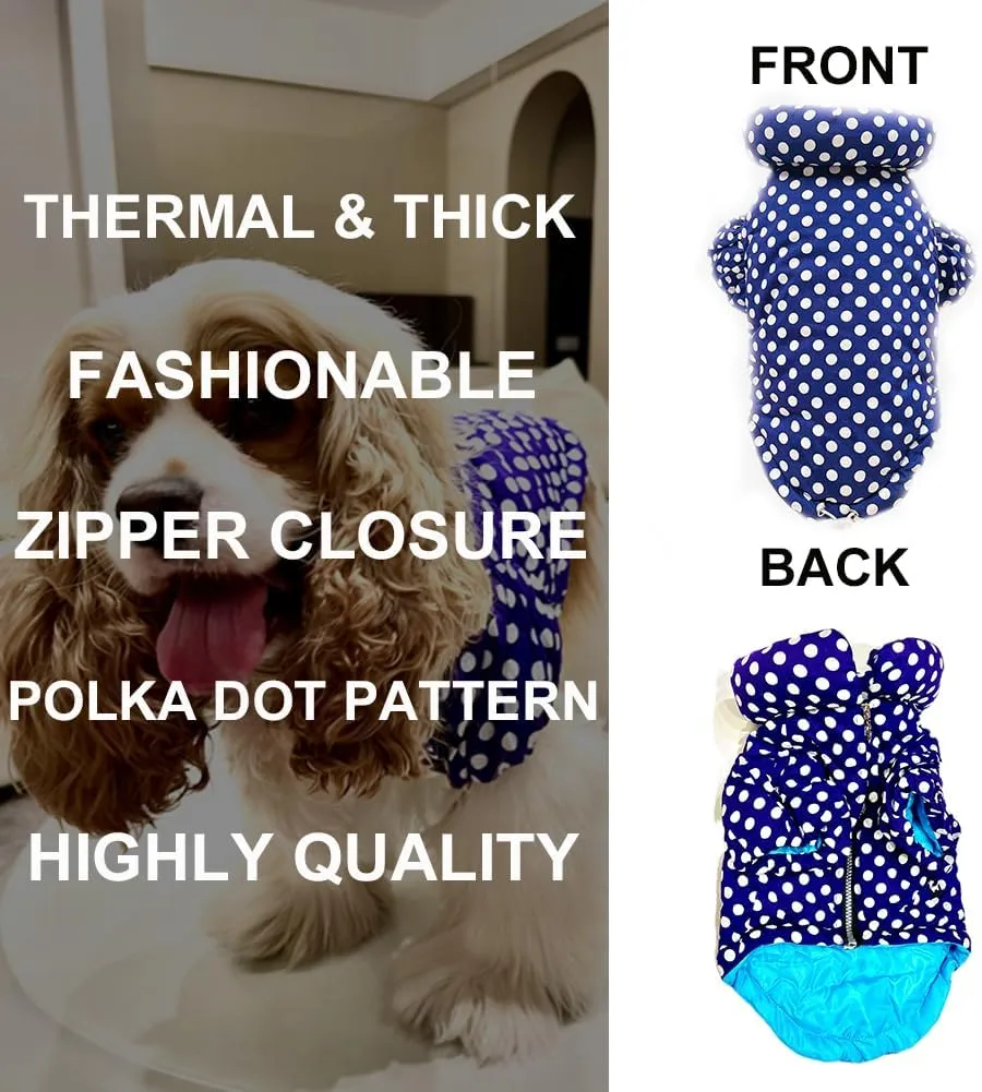 Dotted Pattern Dog Winter Coat: Warm Windproof Waterproof Dog Jacket, Zipper Puffer Cold Weather Pet Apparel with 3layers Fleece Lined for Small Dogs(Small, Blue)
