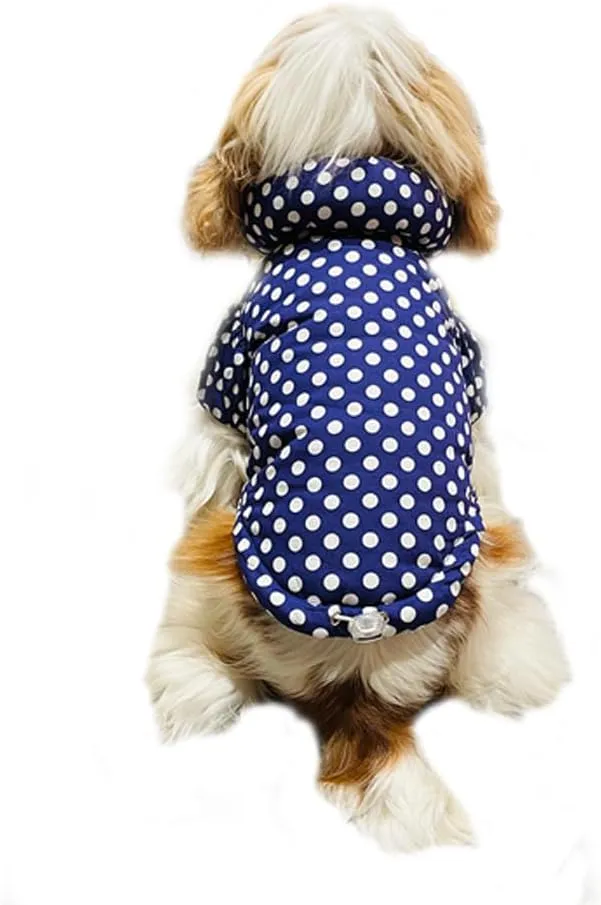 Dotted Pattern Dog Winter Coat: Warm Windproof Waterproof Dog Jacket, Zipper Puffer Cold Weather Pet Apparel with 3layers Fleece Lined for Small Dogs(Small, Blue)
