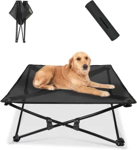 Elevated Dog Bed Portable Foldable Bed for Medium Large Dogs with Stable Steel Frame Durable Breathable Teslin Fabric Raised Pet Cot Beds 130 LBS Capacity Indoor Outdoor Black 31.5" x 31.5"