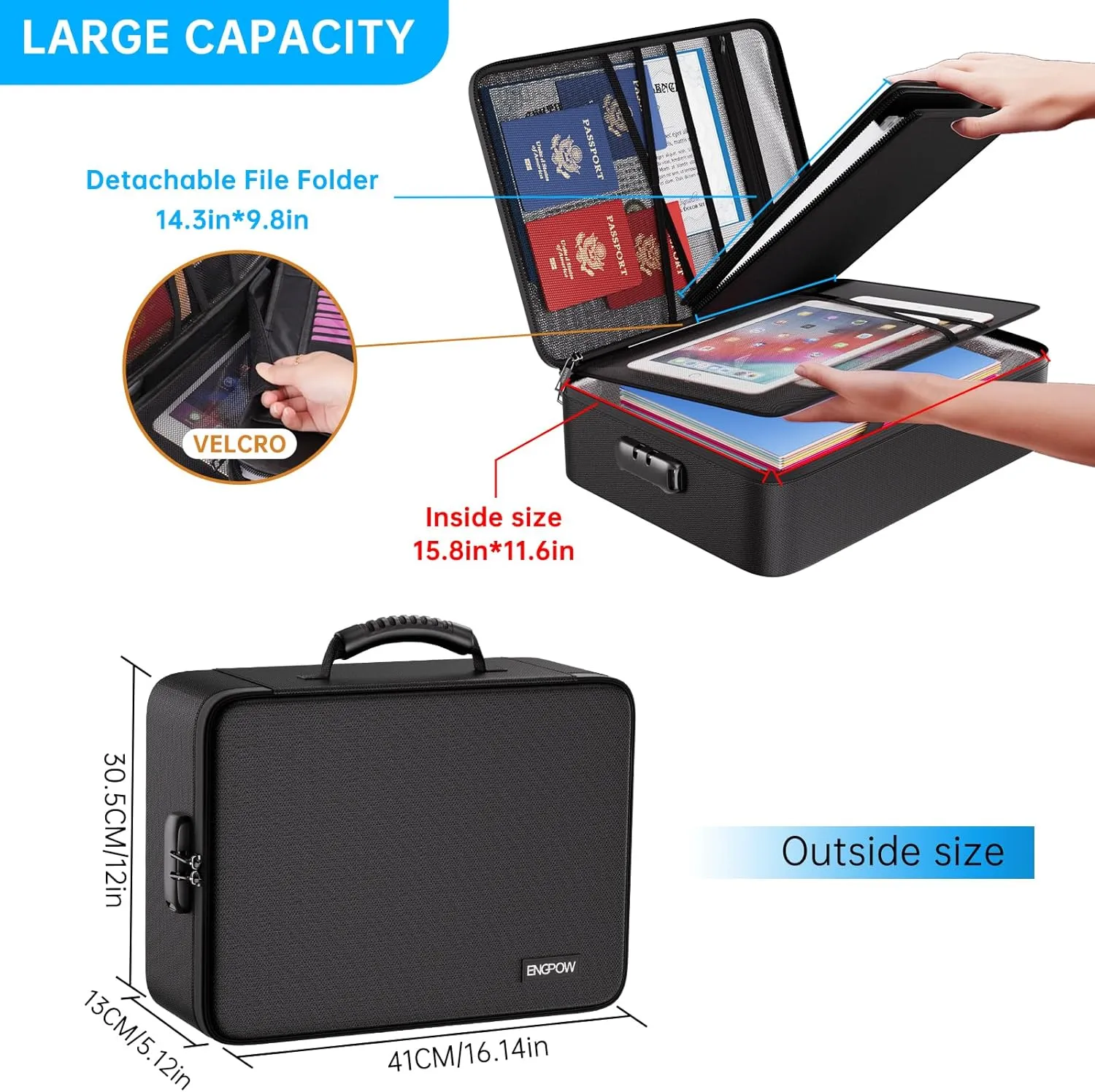 ENGPOW Fireproof Document Box with Lock,5200 Soft Case Fireproof Box with 25 Pocket Accordion File Folder,Multi-Layer Fireproof Water Resistant File Organizer Storage for Important Documents,Laptop